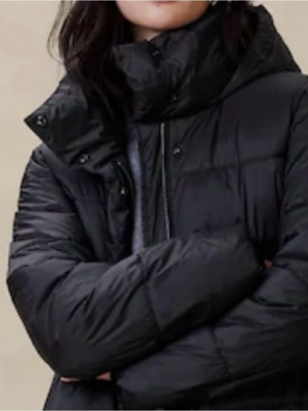 NWOT Banana Republic Black Long Quilted Puffer Coat with High Collar - Picture 3 of 7